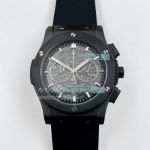 Replica Hublot Classic Fusion Chronograph Watch All Black Skeleton Face 45MM